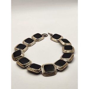 Anne Klein Necklace 18" Black And Silver Squares Toggle Closure Lion Head LOGO